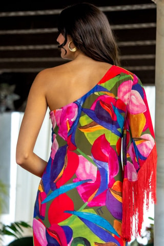 Asymmetrische jurk - Fuchsia - Rood, groen en roze