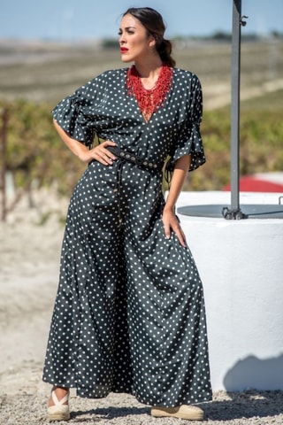 Zijden Jumpsuit - Zwart - Zwart en wit