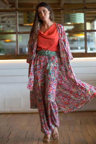 Kimono - Rood - Rood, groen en roze