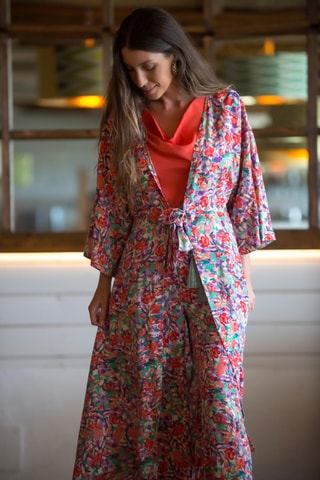 Kimono - Rood - Rood, groen en roze