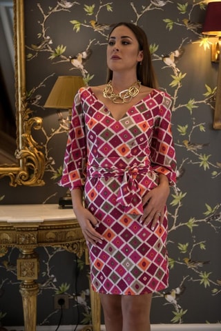 Jurk - Fuchsia - Oranje en roze