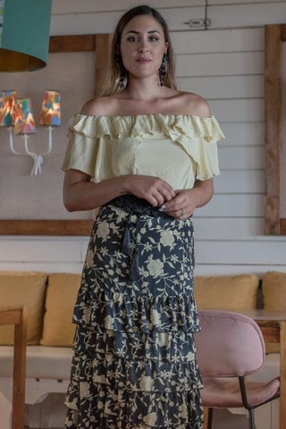 Zijden Rok met Ruches - Zwart - Beige en zwart