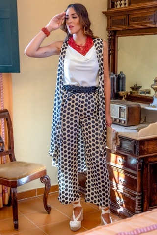 Zijden Casual Broek - Wit - Wit en zwart