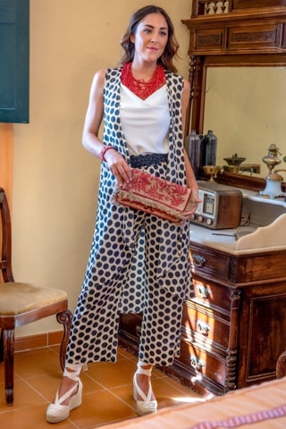 Zijden Casual Broek - Wit - Wit en zwart