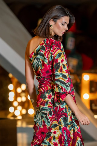 Lange Jurk - Rood - Rood en groen