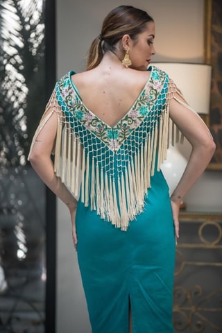Jurk - Turquoise - Beige en blauw