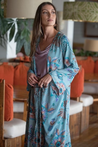 Zijden Kimono - Blauw - Blauw en paars