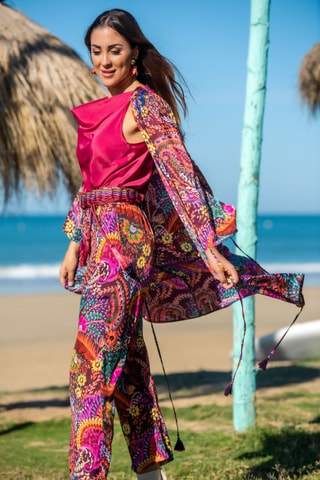 Zijden Broek - Fuchsia - Oranje en roze