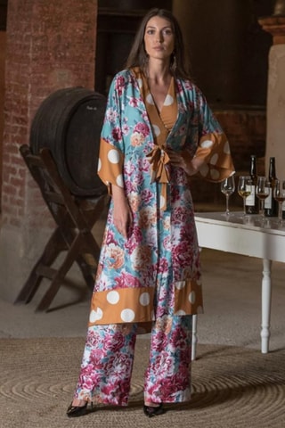 Kimono - Turquoise - Blauw, geel en roze