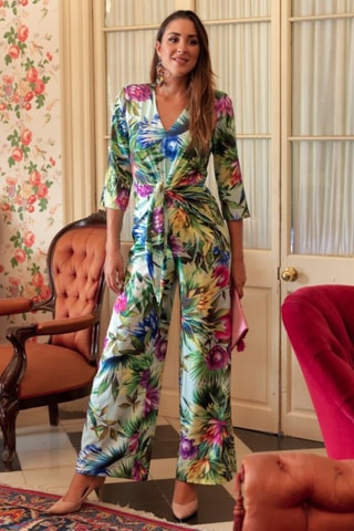 Jumpsuit - Wit - Wit, groen en roze