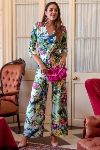 Jumpsuit - Wit - Wit, groen en roze