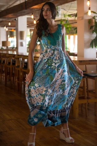 Lange Jurk - Blauw - Blauw en groen