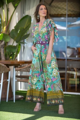 Jumpsuit - Groen - Groen, paars en roze
