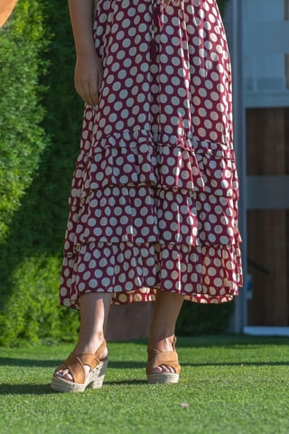 Lange Zijden Jurk - Bordeauxrood - Beige en rood