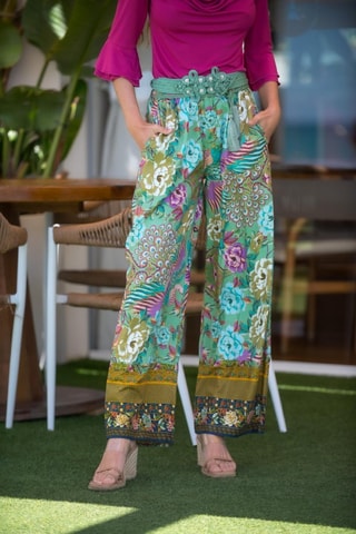 Casual Broek - Groen - Groen, geel en roze