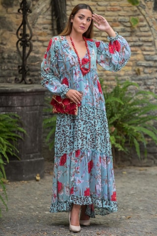 Lange Jurk - Blauw - Rood en blauw