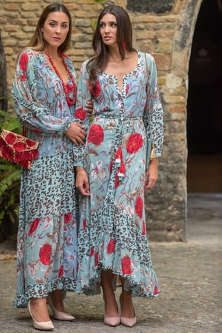 Lange Jurk - Blauw - Rood en blauw