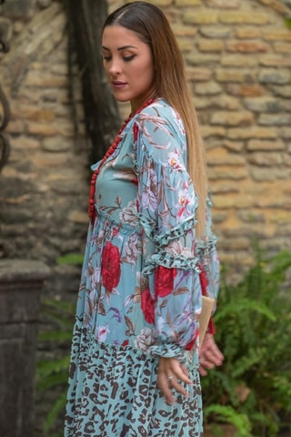 Lange Jurk - Blauw - Rood en blauw