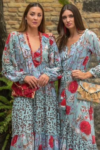 Lange Jurk - Blauw - Rood en blauw