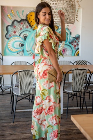 Jumpsuit - Groen - Wit, groen en roze