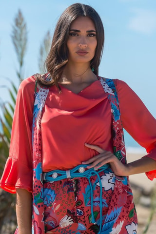 Mouwloos Zijden Vest - Rood - Wit, rood en blauw