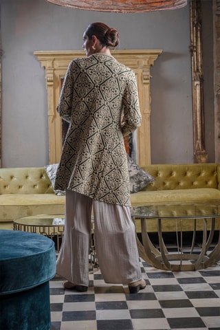 Vest - Beige - Beige en groen