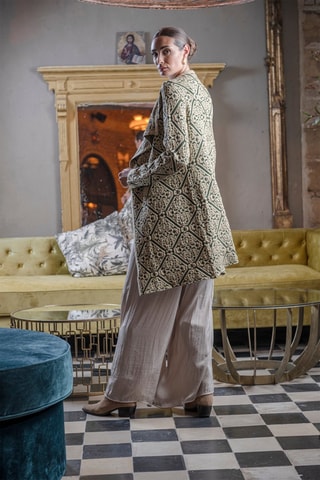 Vest - Beige - Beige en groen