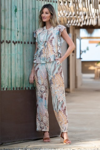 Rechte Broek - Beige - Beige en blauw