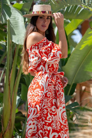 Lange Jurk - Rood - Wit en rood