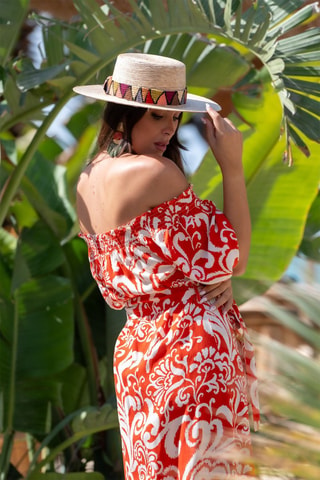 Lange Jurk - Rood - Wit en rood