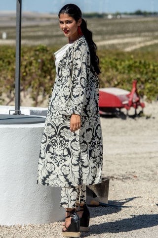 Zijden Kimono - Beige - Beige en zwart