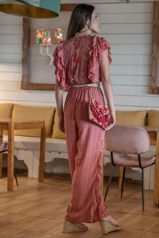 Zijden Jumpsuit - Rood - Rood en wit