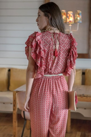Zijden Jumpsuit - Rood - Rood en wit
