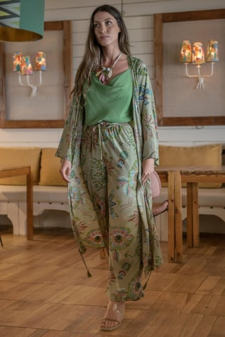 Zijden Casual Broek - Groen - Beige en groen