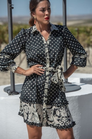 Zijden Blouse-jurk - Zwart - Wit en zwart
