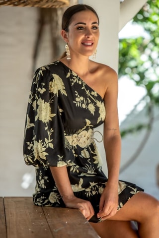Asymmetrische jurk - Zwart - Zwart en beige