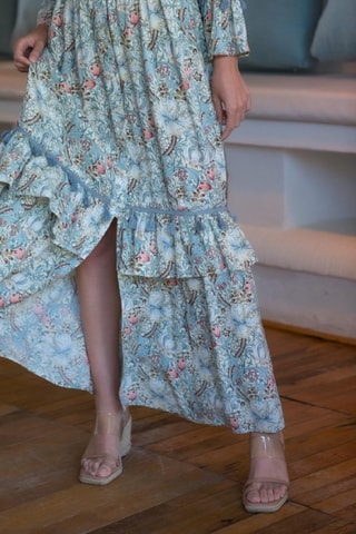 Lange Jurk - Blauw - Blauw, groen en roze