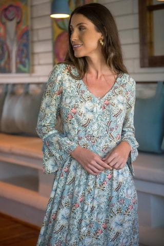 Lange Jurk - Blauw - Blauw, groen en roze