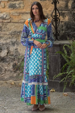 Lange Jurk - Blauw - Blauw, groen en oranje