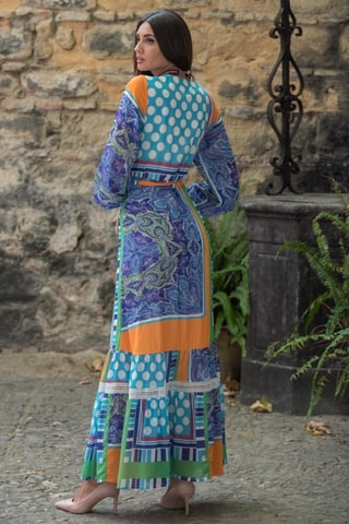 Lange Jurk - Blauw - Blauw, groen en oranje