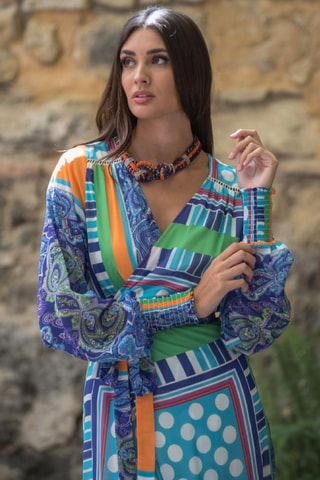 Lange Jurk - Blauw - Blauw, groen en oranje