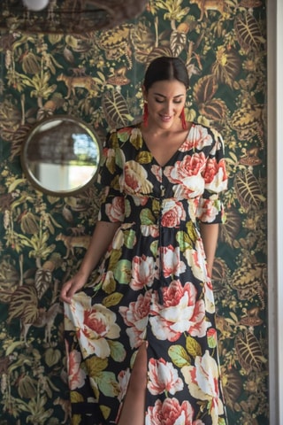 Blouse-jurk - Zwart - Zwart en rood