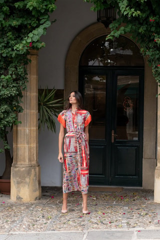 Lange Jurk - Oranje - Oranje en multicolor