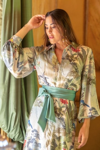Blouse-jurk - Groen - Beige en groen