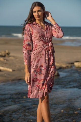 Zijden Blouse-jurk - Roze - Wit, rood en roze