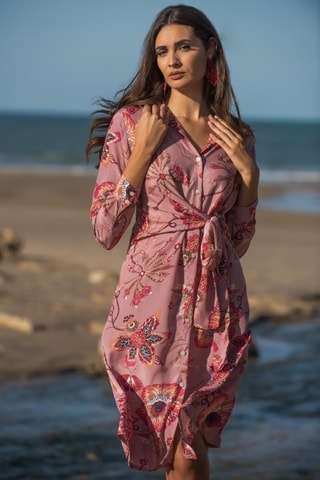Zijden Blouse-jurk - Roze - Wit, rood en roze