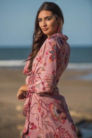 Zijden Blouse-jurk - Roze - Wit, rood en roze