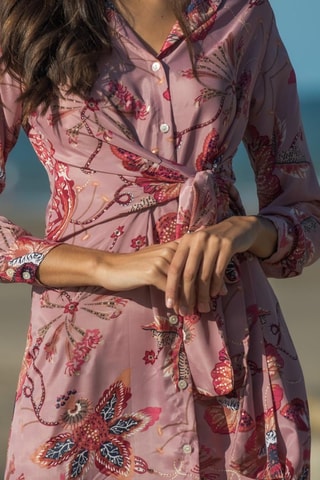Zijden Blouse-jurk - Roze - Wit, rood en roze