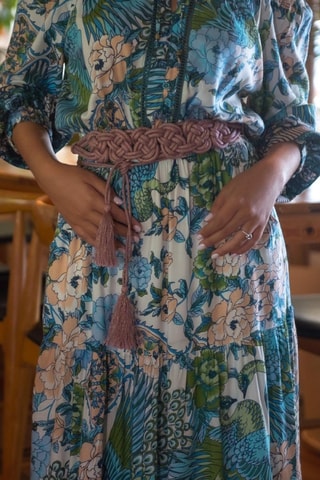 Lange Jurk - Blauw - Wit, blauw en groen