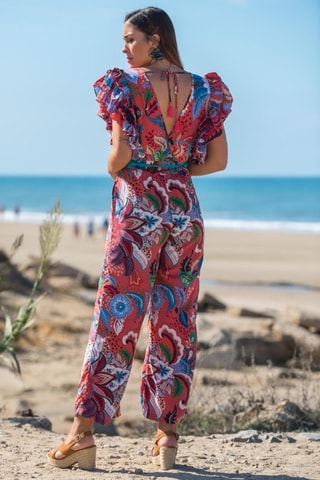 Zijden Jumpsuit - Rood - Wit, rood en blauw